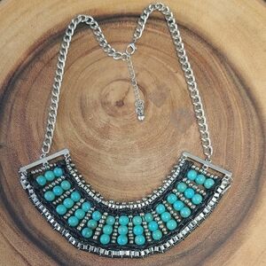 Turquoise Beaded Boho Coastal Cowgirl Bib Necklace